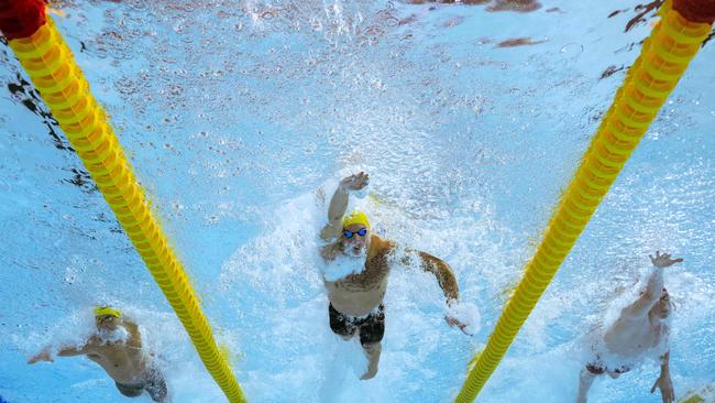 Chalmers opens up a lead in the 100m final. Picture: Oli Scarff / AFP