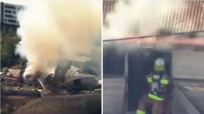 Fire crews have raced to douse a blaze at an abandoned house at Woolloongabba. Picture: 7 News Queensland