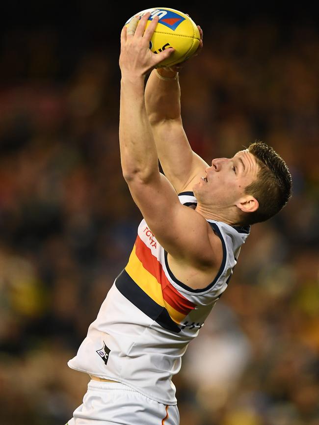 Josh Jenkins of the Crows marks on Friday night. Picture: Getty Images