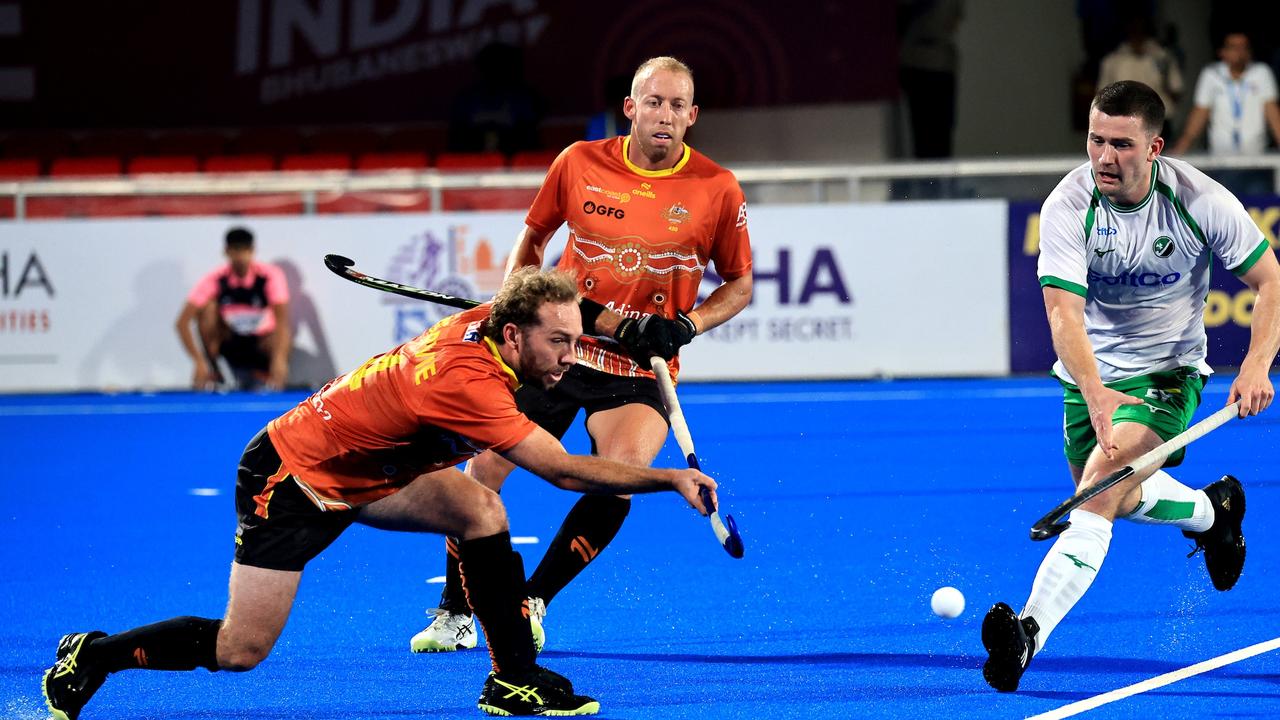 Jake Harvie in action against Ireland at Kalinga Hockey Stadium, Bhubaneswar of FIH Hockey Pro League (M) 2023/24 on 13 February 2024. Ã‚Â©Adimazes