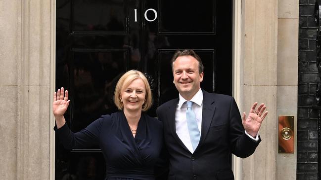 Liz Truss and Hugh O'Leary outside their new home this week. Picture: Getty Images