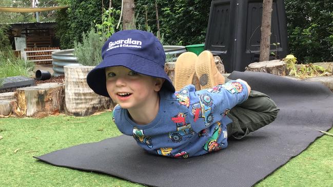 Lane Cove three year old Harry hits the yoga mat to ease the pressure. Picture: Supplied