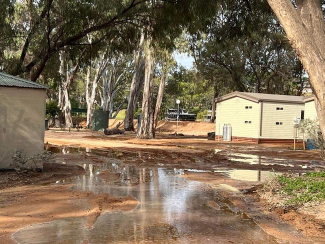 The Riverbend Caravan Park was evacuated after SES crews identified defects with the property's private levee. Picture: Shaun Edwards