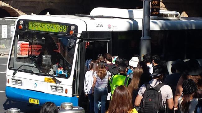 The long line to get on the 891 express bus from Central Station to UNSW.