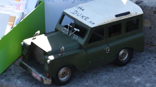 A toy Land Rover which was left by a member of the public outside Buckingham Palace, following the death of the Duke of Edinburgh. Picture: Getty