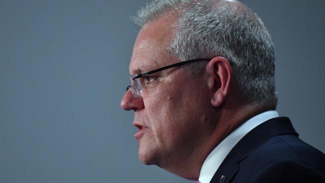 Prime Minister Scott Morrison speaks at a press conference at Parliament House in Canberra on Sunday announcing Bridget McKenzie has handed in her resignation as agriculture minister.