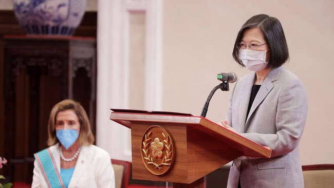 President Tsai Ing-wen is watched by US House Speaker Nancy Pelosi. Picture: ALAMY/The Times