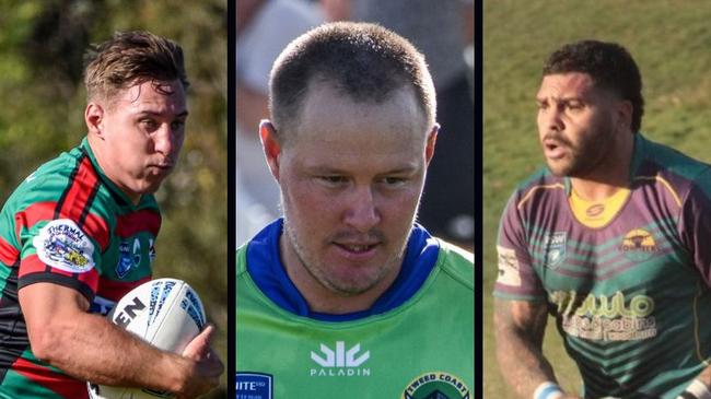 Alex Fitzhugh from Bilambil Jets, Drew Lanston from Tweed Coast Raiders and Trevor Bolt from Evans Head Bombers in the Northern Rivers Regional Rugby League (NRRRL) competition. Photo: Max Ellis/supplied