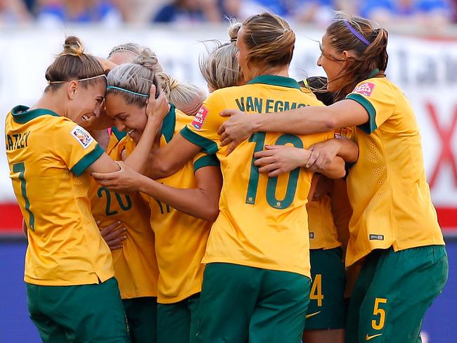 Kyah Simon celebrates her second goal against Nigeria during the 2015 FIFA Women's World Cup. Picture: Kevin C. Cox/Getty Images