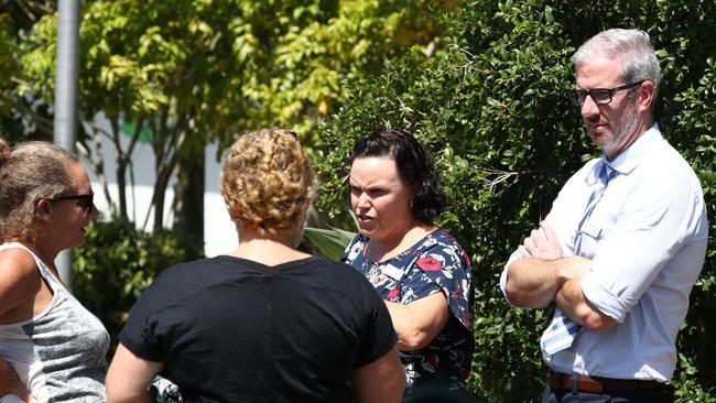 Scenes outside Helensvale Primary School after it went into lockdown. Photograph: Jason O'Brien