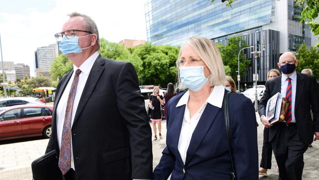 Former SA Labor MP Annabel Digance, right, and her husband Greg, left, outside court. Picture: NCA NewsWire/Brenton Edwards.