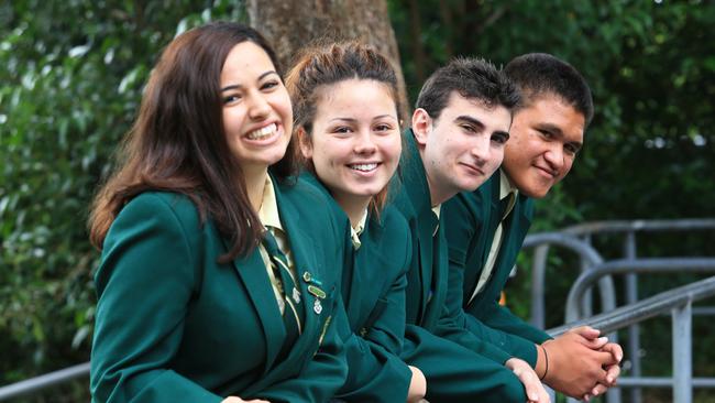 Claire Gerogey (second from left) with classmates from Merrylands High School in 2014. Picture: Adam Taylor