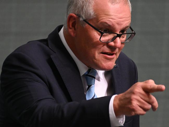 CANBERRA, AUSTRALIA - NOVEMBER 30: Scott Morrison MP during a censure motion over the secret minister scandal in the House of Reps at Parliament House in Canberra. Picture: NCA NewsWire / Martin Ollman