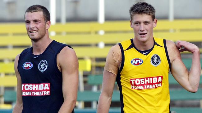 Laurence Angwin (right) was sacked by Carlton after he and Karl Norman were drug tested at training.