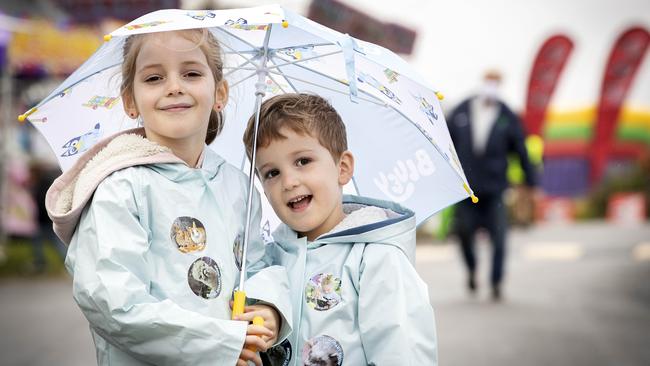 Mackayla 5 and Caleb Webb-Ferguson 4 of Penguin at the Hobart Show. Picture: Chris Kidd.