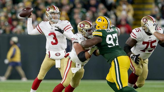 C.J. Beathard (3) had a huge game for the San Francisco 49ers. Picture: AFP