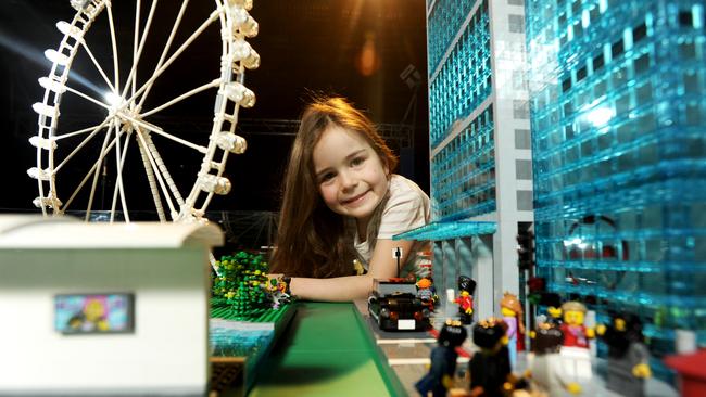 Tilly Florence at the Brickman Cities powered by LEGO exhibition at Scienceworks. Picture: Andrew Henshaw