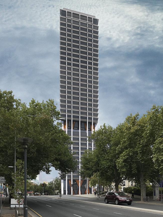 Artist’s impression of Global Student Accommodation’s $110 million student accommodation tower on North Terrace. Supplied by GSA