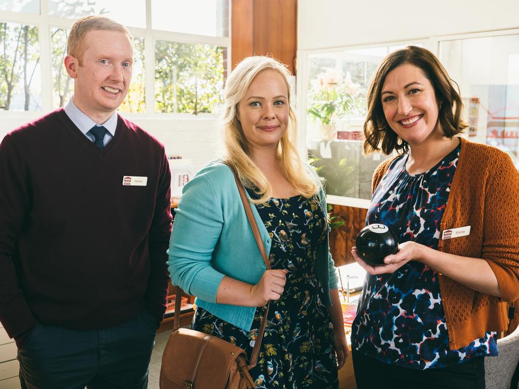 Daniel (Luke McGregor), Grace (Katie Robertson) and Emma (Celia Pacquola) in Rosehaven season 5. Picture: Supplied