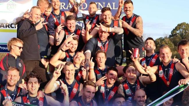 Powelltown celebrates the 2023 Outer East Division 2 premiership. Picture: Facebook