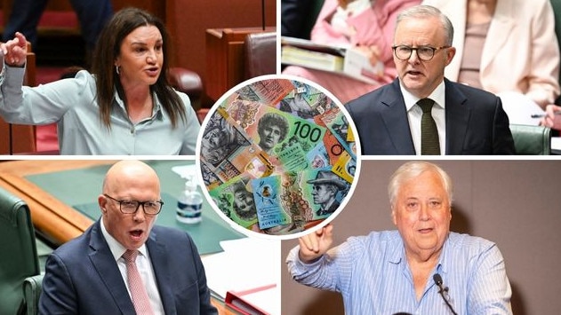 Lambie, Albo, Palmer and Dutton with cash