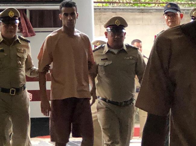 Footballer Hakeem al-Araibi arrives at Bangkok criminal court. Picture: Amanda Hodge