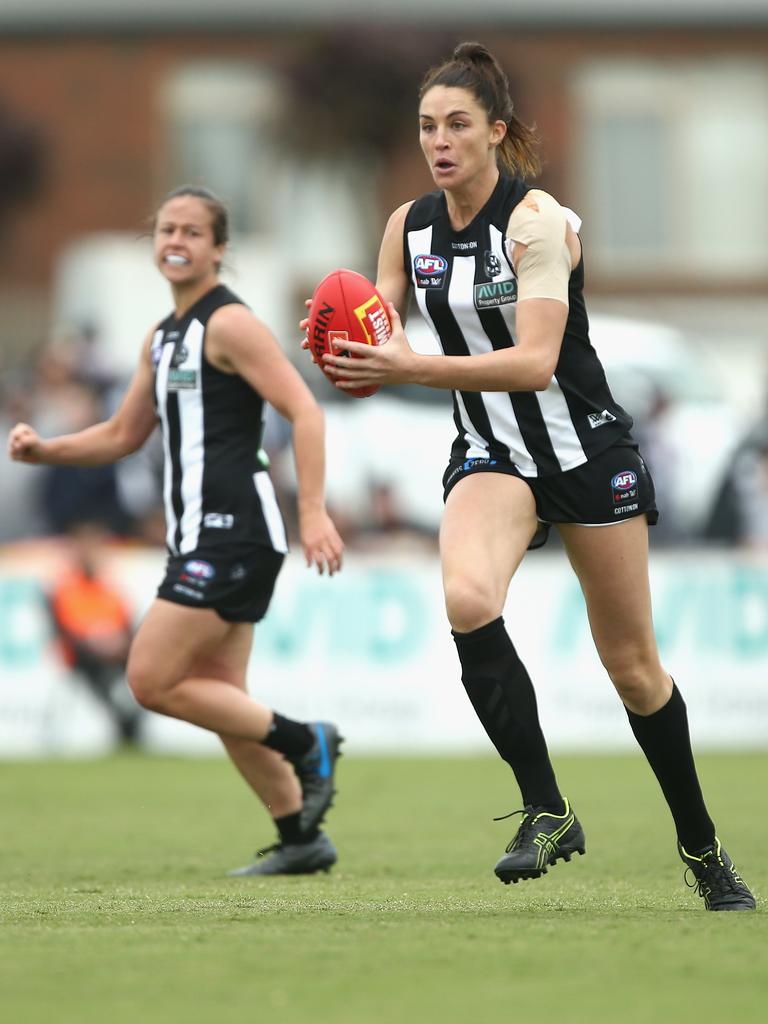 Sharni Layton in action for the Magpies’ AFLW team in 2020. Picture: Rob Prezioso/AAP Image