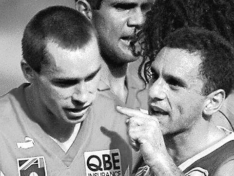 Footballer Tony Liberatore (r) with Paul Kelly (l). AFL football - Sydney Swans vs Western Bulldogs second qualifying final match. a/ct /Football/AFL