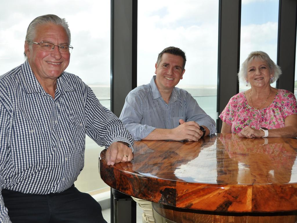 Keppel Bay Sailing Club manager Malcolm Cochrane, Keppel MP Nigel Hutton and Capricornia MP Michelle Landry.