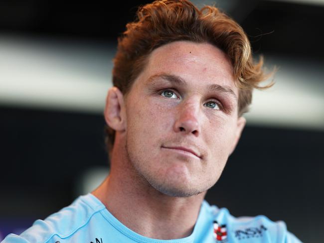 SYDNEY, AUSTRALIA - MAY 30:  Michael Hooper speaks to the media during a Waratahs Super Rugby media opportunity at NSW Rugby Union Centre of Excellence on May 30, 2023 in Sydney, Australia. (Photo by Matt King/Getty Images)