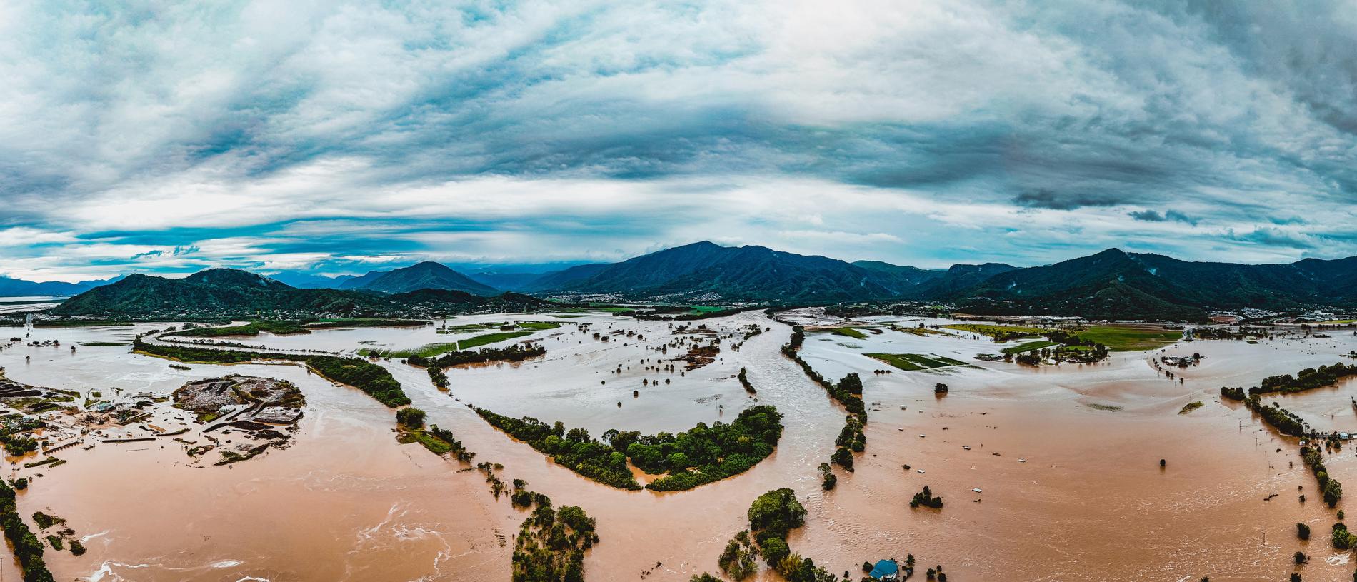 An aerial view shows the scale of deluge from Barron to Thomatis Creek. Picture: Liv Cole