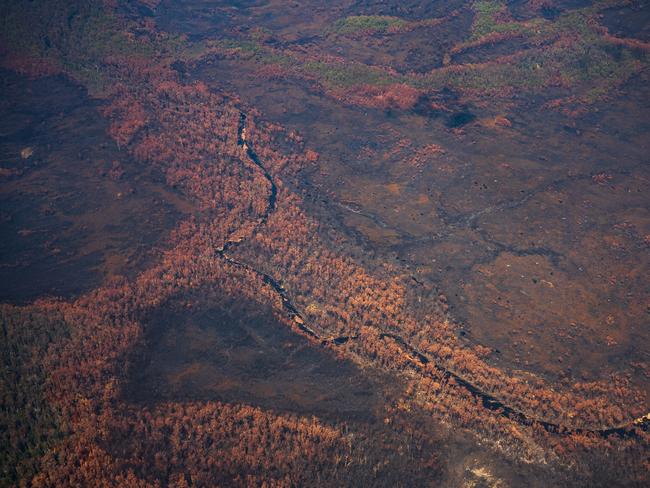 2019 Tasmanian bush fires. Gordon River, Gell River Fire - at Southwest National Park. . Picture - LUKE TSCHARKE / PAR AVION