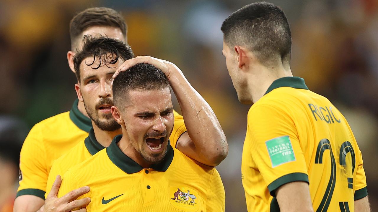 MELBOURNE, AUSTRALIA - JANUARY 27: Jamie Maclaren of Australia aaduring the FIFA World Cup Qatar 2022 AFC Asian Qualifier match between Australia Socceroos and Vietnam at AAMI Park on January 27, 2022 in Melbourne, Australia. (Photo by Robert Cianflone/Getty Images)
