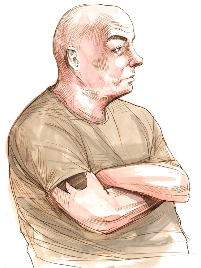 A sketch of Colin David Randall in court