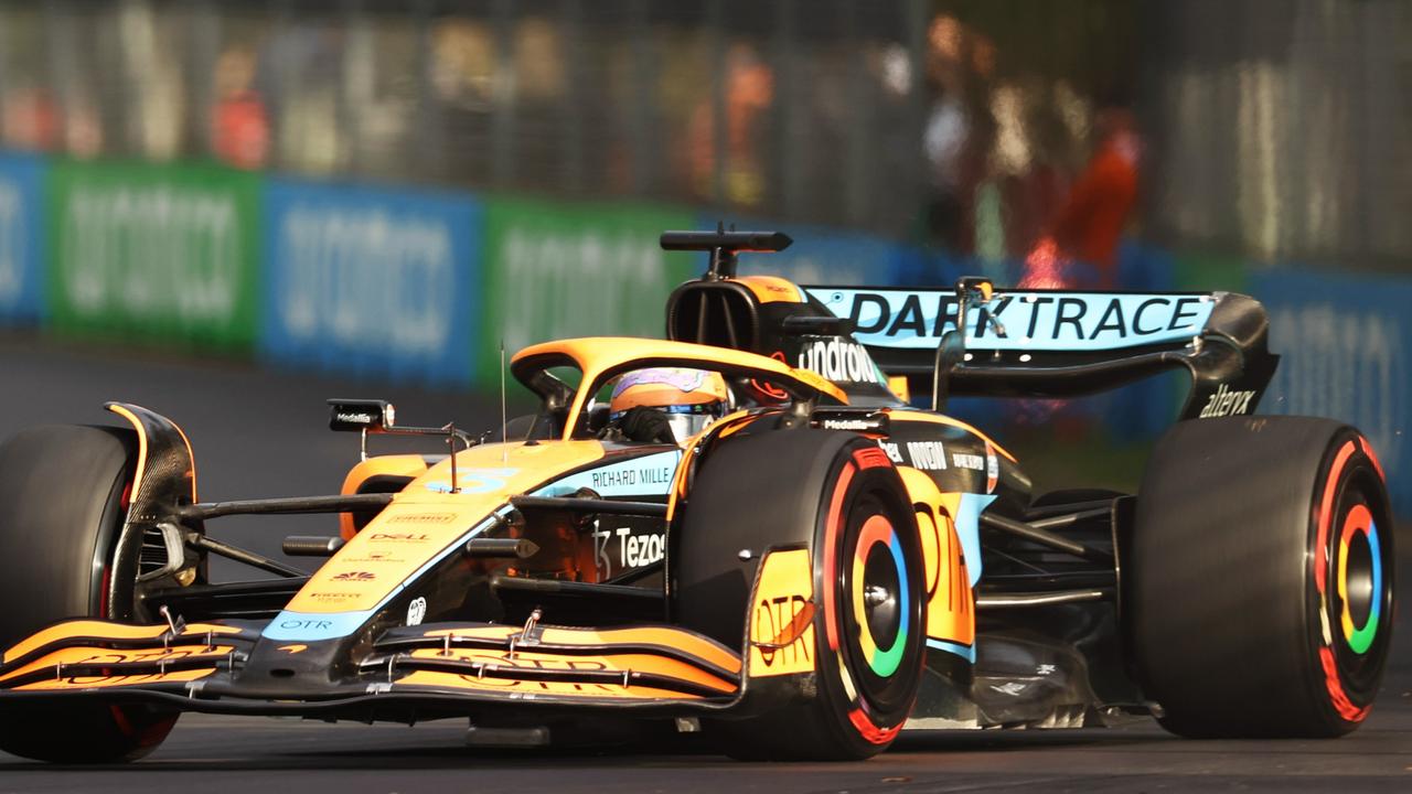 Daniel Ricciardo takes the first turn in his McLaren during a practice for the Australian Grand Prix. Picture: Getty Images