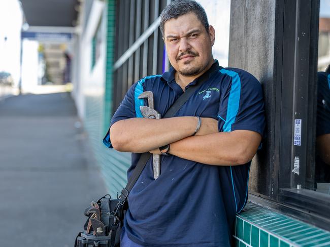 Tradie Thanasi Marsters from Burns Plumbing. Picture: Thomas Lisson