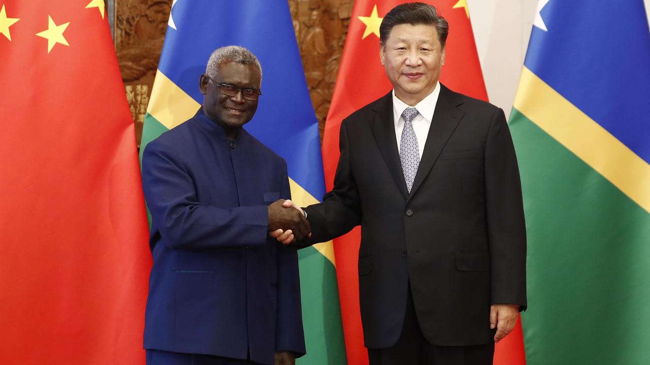 Manasseh Sogavare has said they would not allow a Chinese military base to be built in the Solomons. Picture: Sheng Jiapeng/China News Service/VCG via Getty Images