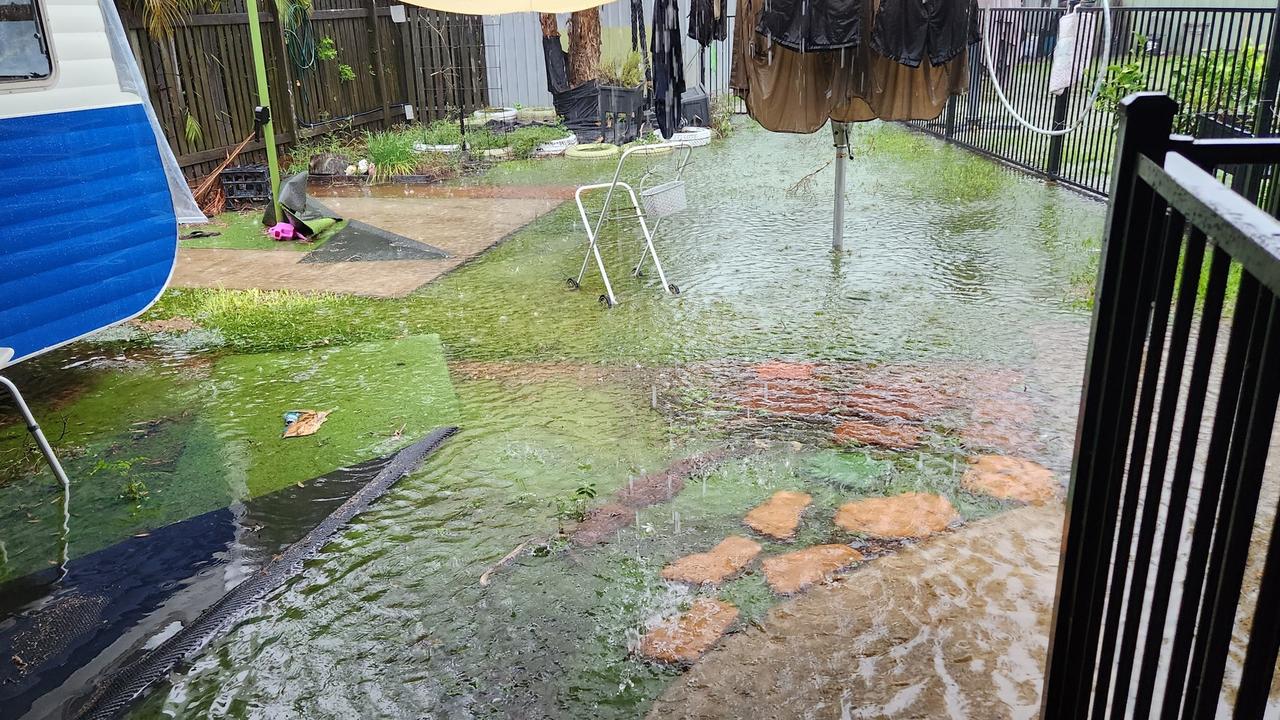Lisa Bauer's backyard was flooded in at Kawungan. Picture: Facebook