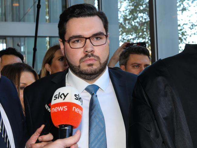 Bruce Lehrmann leaving the Federal Court in Sydney after Justice Michael Lee handed down his judgment in the defamation trial between Mr Lehrmann and Network 10 over Brittany Higgins’ rape allegation. Picture: NCA Newswire / Gaye Gerard