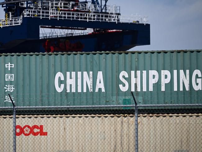 A China Shipping cargo container sits in Long Beach, California. on April 10, 2025. US President Donald Trump's top economic adviser Kevin Hassett said Trump and Xi would speak “this week.” Picture: AFP