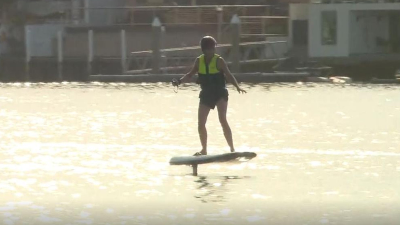 Ally was filming a “hydrofoiling” segment for the show when she fell. Picture: Channel 9.