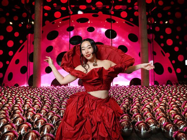 Musician Elle Shimada, pictured in Yayoi Kusama’s Narcissus Garden, is a regularly NGV Friday Nights performer. Picture: David Caird