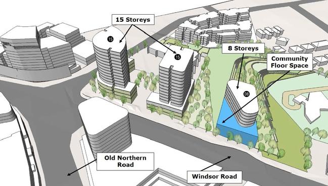 An artist’s impression of the latest plans for the Bull 'n' Bush site on Windsor Rd, Baulkham Hills.