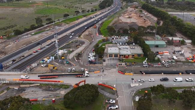 A new interchange and realigned intersection of Aldinga Beach Road and Aldinga Road, part of the Main South Road duplication, is starting to take shape. Picture: Supplied