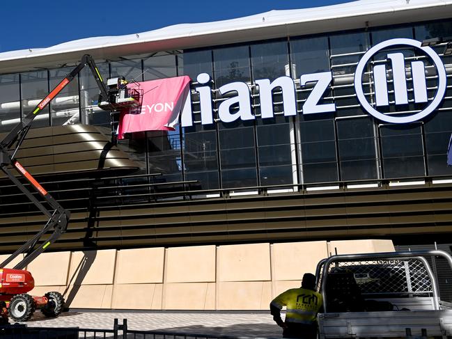 SYDNEY, AUSTRALIA - JULY 11, 2023.Preparations are underway for the WomenÃs World Cup football, after the governing body has insisted that statue plaques and Allianz sponsor sign to be covered . Photo-Jeremy Piper