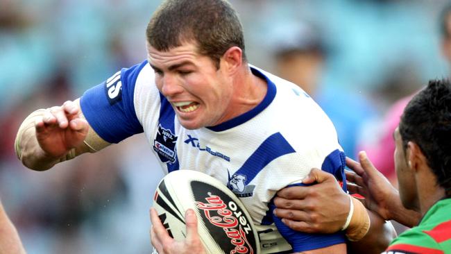 NRL- Rugby League – South Sydney Rabbitohs vs Bulldogs @ ANZ Stadium. Andrew Ryan makes a charge. Pic; Gregg Porteous