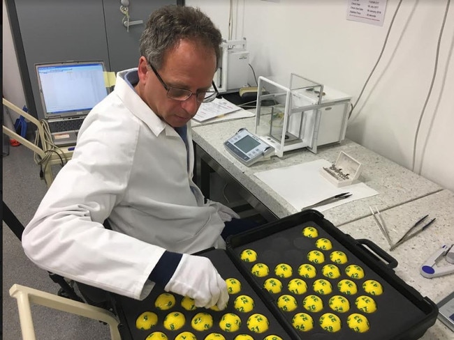 How OzLotto balls are checked and weighed by Trade Measurement Officer Rolf Grubwinkler. Picture: Supplied