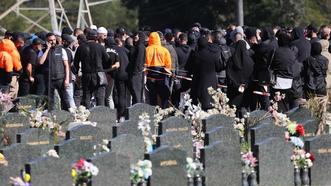 Mourners gather at Rami Iskander’s funeral earlier this year at Rookwood Cemetery. Picture: David Swift.