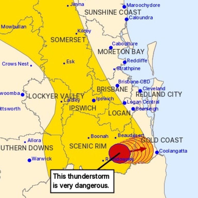 The Gold Coast was the focus of the worst of the storm activity. Picture: Bureau of Meteorology