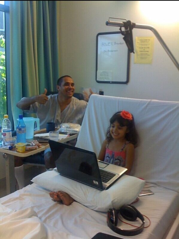 Brenton Bowen in hospital with daughter Elijah-Jade in 2012. Picture: SUPPLIED